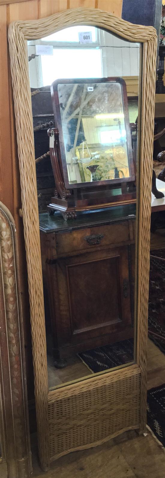 Carved cane framed cheval mirror